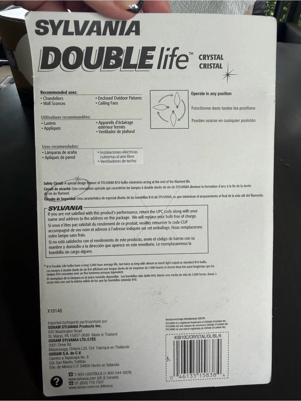 Sylvania Double Life 6 Pack 40W Chandalier B10 Light Bulbs Small Base See Note